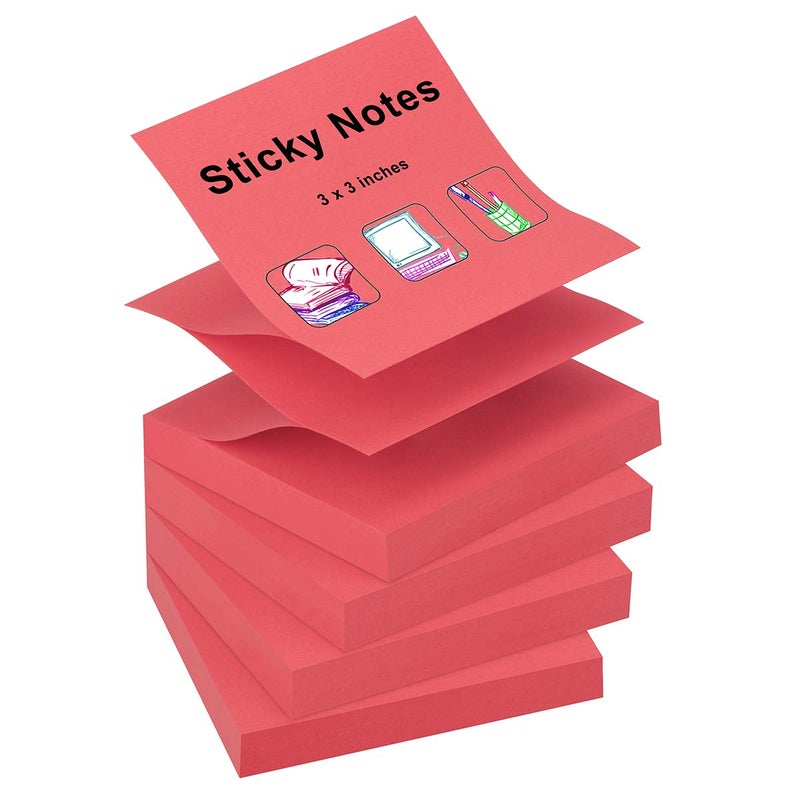 ZCZN 400 Sheets Pop-up Sticky Notes, 3 x 3 Inches, 4 Pads Bright Color Self-Stick Notes, 100 Sheets/Pad, Red - Image 1